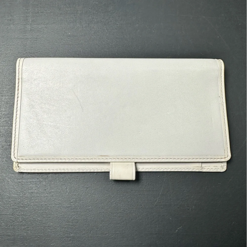 Coach White Leather Bifold Wallet Checkbook Cover Pen Loop - Picture 1 of 5
